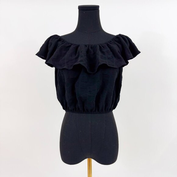 KIMCHI BLUE RUFFLE BLACK OFF THE SHOULDER SHIRT SIZE SMALL - Picture 1 of 11